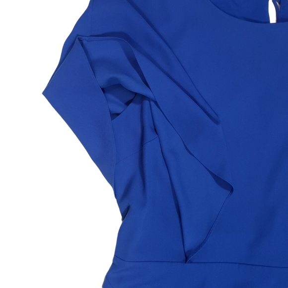 H By Halston Blue Chiffon Shift Dress Size 14 Flutter Bodice Keyhole Back Lined - Picture 6 of 15